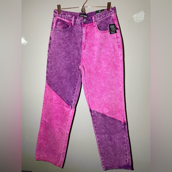FASHION NOVA Two Heart Colorblock High Rise Straight Leg Jean Size 11 NWT - Picture 3 of 7
